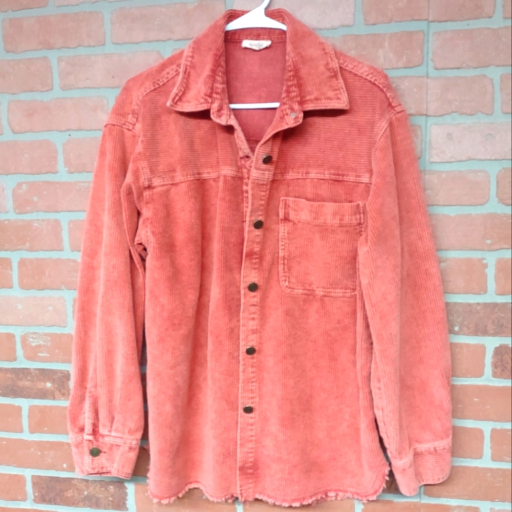 Corduroy button down Shacket in Coral